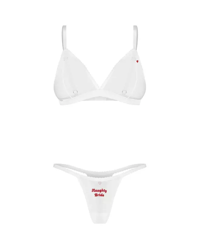 Photo de l'ensemble de lingerie Obsessive 3 pièces avec soutien-gorge et strings brodés, style nuptial élégant-7