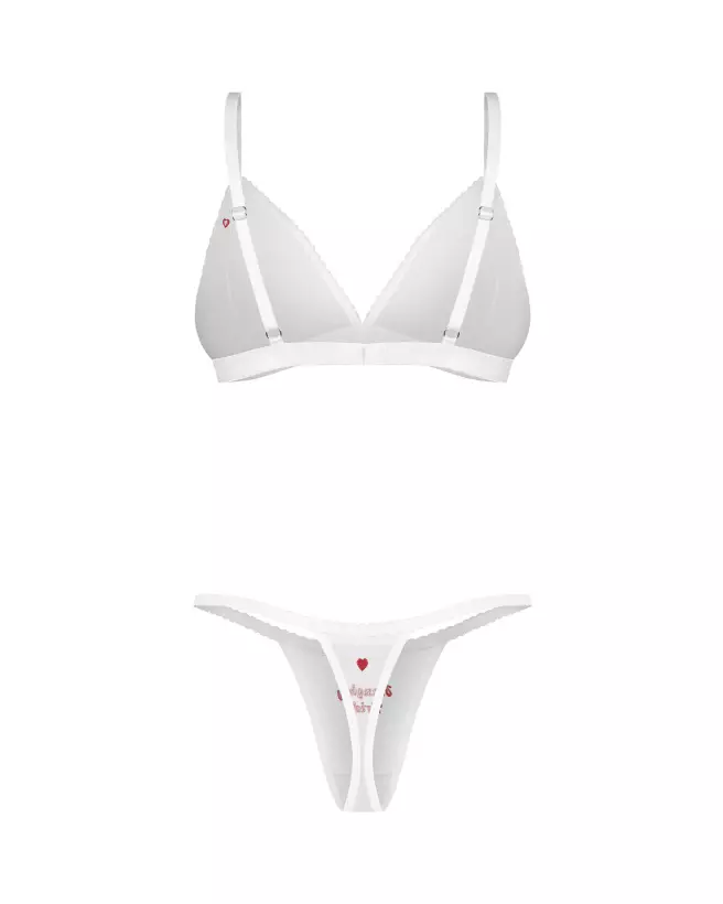 Photo de l'ensemble de lingerie Obsessive 3 pièces avec soutien-gorge et strings brodés, style nuptial élégant-8
