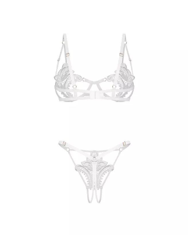 Photo de l'ensemble Luise Sublim 2 pièces blanc par Obsessive, soutien-gorge à armatures et string ouvert en dentelle é-9