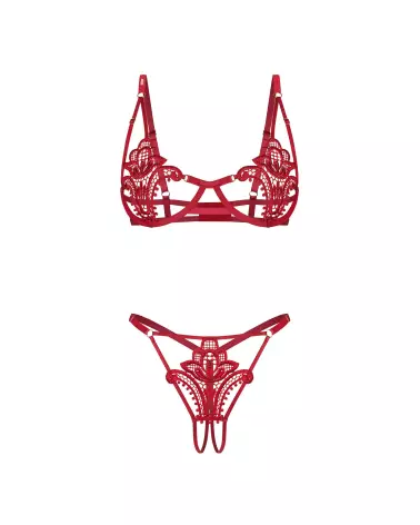 Obsessive Luise Sublim ensemble rouge avec soutien-gorge à armatures et string ouvert en dentelle-10