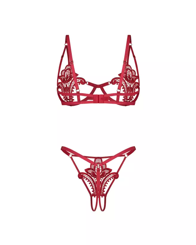 Obsessive Luise Sublim ensemble rouge avec soutien-gorge à armatures et string ouvert en dentelle-11