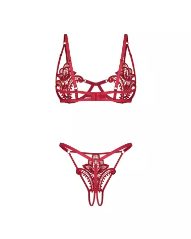 Obsessive Luise Sublim ensemble rouge avec soutien-gorge à armatures et string ouvert en dentelle-11