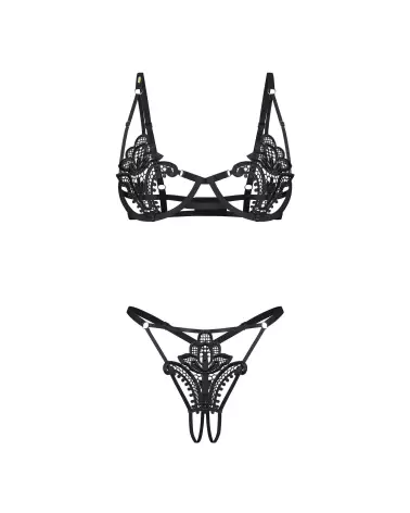 Photo de l'ensemble Luise Sublim Noir Obsessive, soutien-gorge à armatures et string ouvert en dentelle-6