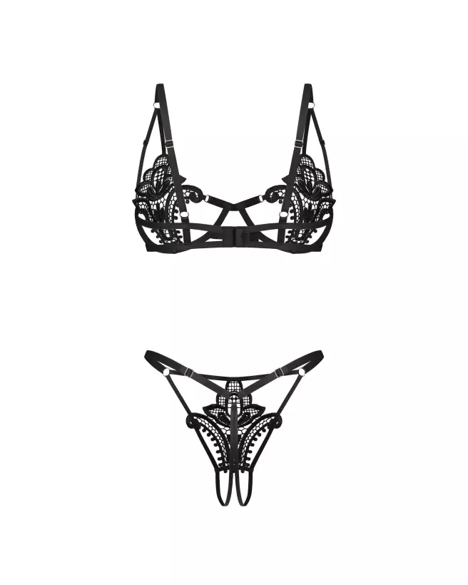 Photo de l'ensemble Luise Sublim Noir Obsessive, soutien-gorge à armatures et string ouvert en dentelle-7