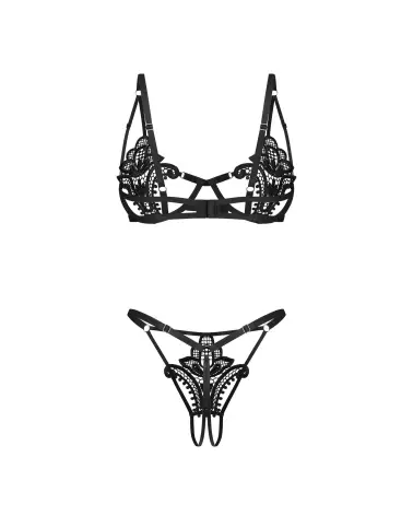 Photo de l'ensemble Luise Sublim Noir Obsessive, soutien-gorge à armatures et string ouvert en dentelle-7