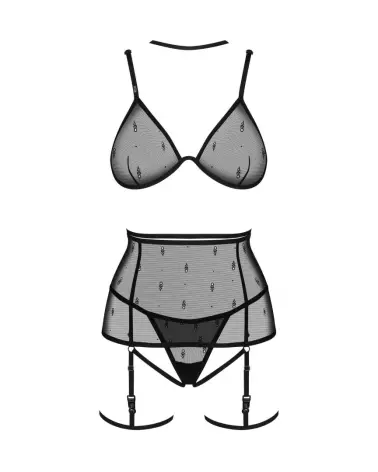 Photo de l'ensemble Anniverse 4 pièces Obsessive, incluant soutien-gorge, porte-jarretelles et string en noir-6