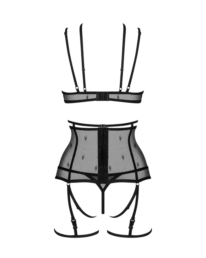 Photo de l'ensemble Anniverse 4 pièces Obsessive, incluant soutien-gorge, porte-jarretelles et string en noir-7