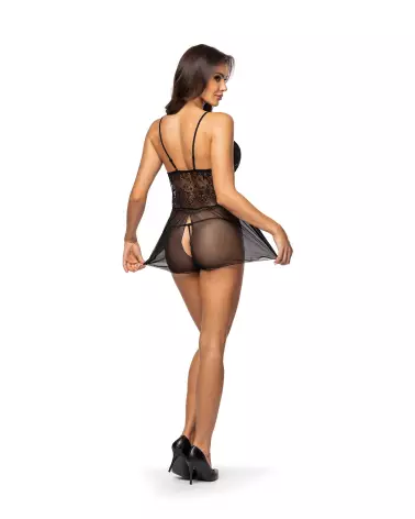 Image de la Babydoll Secret Veil noire par Beauty Night, élégante et sensuelle en dentelle fine-4
