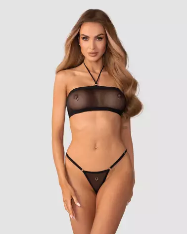 Ensemble de lingerie Obsessive Orinelle noir avec maille recyclée et anneaux métalliques-3