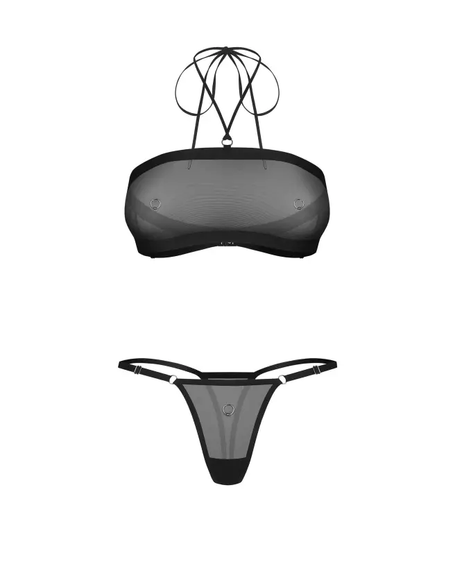 Ensemble de lingerie Obsessive Orinelle noir avec maille recyclée et anneaux métalliques-8