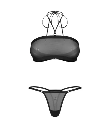 Ensemble de lingerie Obsessive Orinelle noir avec maille recyclée et anneaux métalliques-8