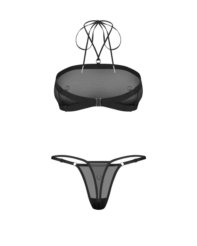 Ensemble de lingerie Obsessive Orinelle noir avec maille recyclée et anneaux métalliques-9