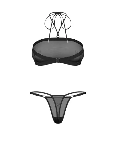 Ensemble de lingerie Obsessive Orinelle noir avec maille recyclée et anneaux métalliques-9