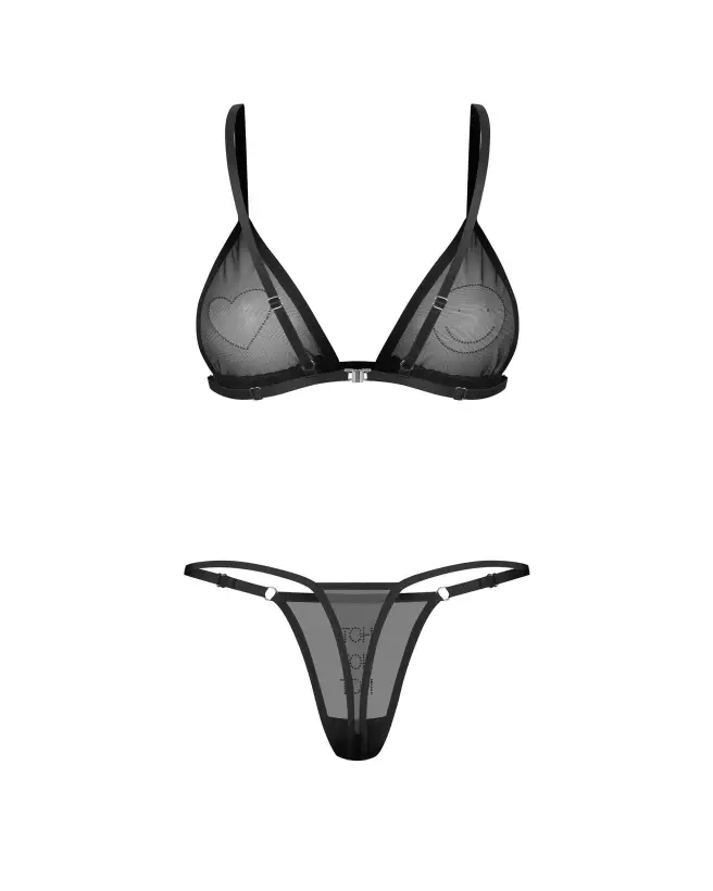 Ensemble lingerie Obsessive Wet Me noir en maille transparente ajustable-7