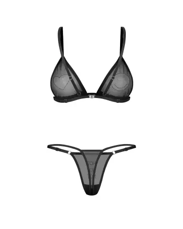 Ensemble lingerie Obsessive Wet Me noir en maille transparente ajustable-7