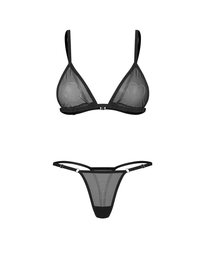 Ensemble lingerie Obsessive Wet Me noir en maille transparente ajustable-8