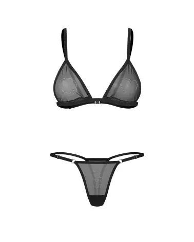 Ensemble lingerie Obsessive Wet Me noir en maille transparente ajustable-8