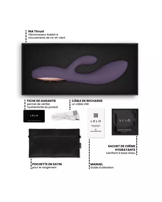 Image LELO INA Thrust Violet, vibromasseur Rabbit haut de gamme pour stimulation intense et plaisir féminin.-6