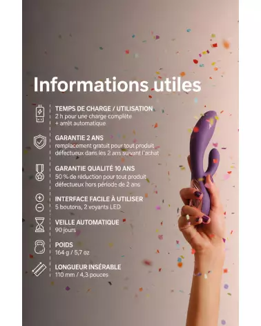 Image LELO INA Thrust Violet, vibromasseur Rabbit haut de gamme pour stimulation intense et plaisir féminin.-9