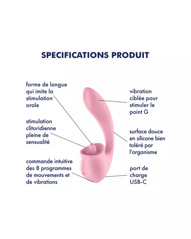 Image du Satisfyer Tongue Geniu Rose, vibromasseur langue rose, étanche et rechargeable-2