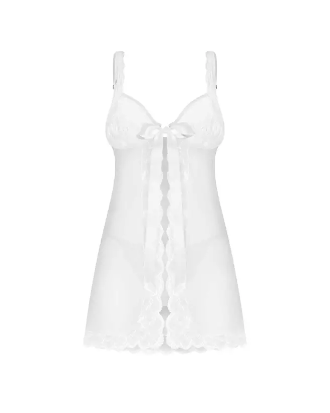 Weddya Babydoll blanc Obsessive avec dentelle et satin-5