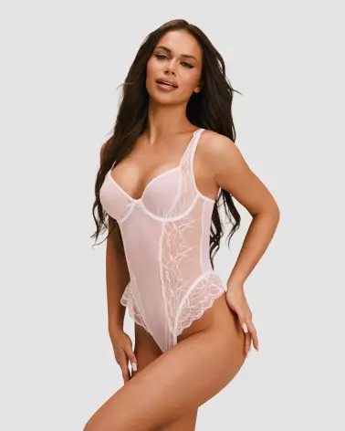 Body ouvert Weddya blanc avec dentelle, lingerie Obsessive ajustable-2