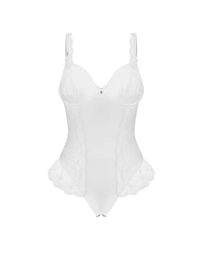 Body ouvert Weddya blanc avec dentelle, lingerie Obsessive ajustable-7