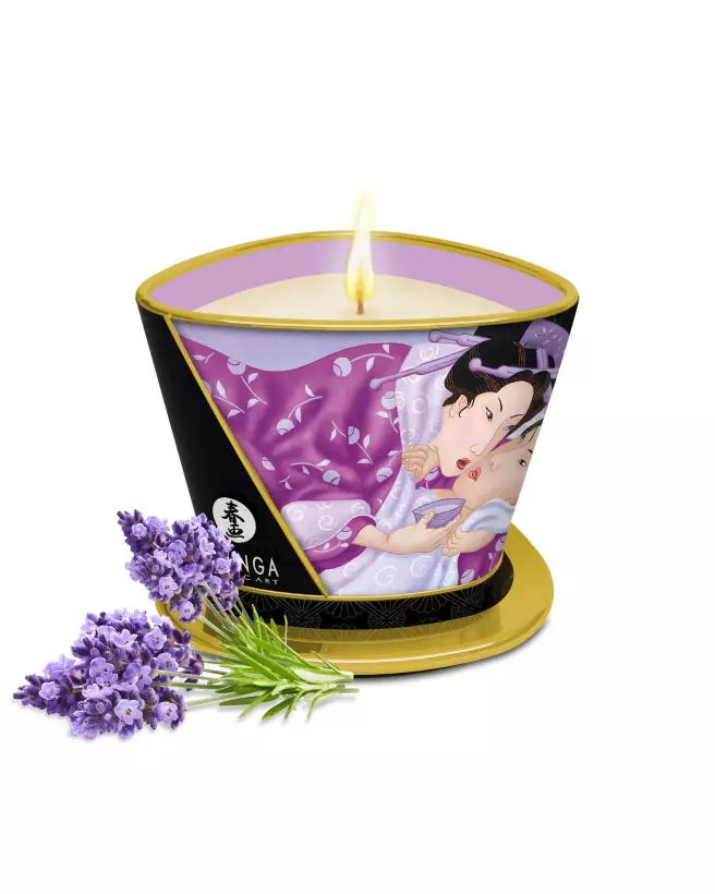 Bougie de massage SHUNGA Lavande pour relaxation et soins du corps-1