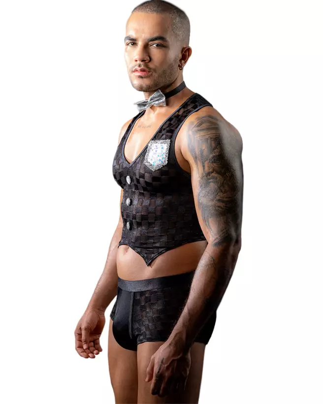 Tenue de serveur noir Paris Hollywood pour homme en déguisement-3