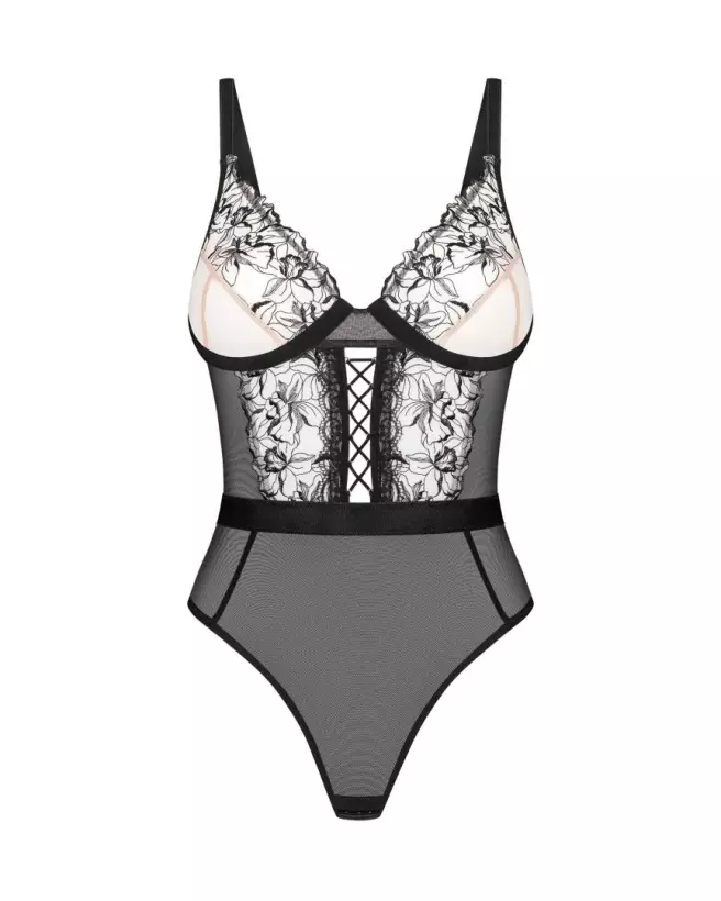 Body Vila Blanes noir Obsessive avec broderie botanique et détails dorés-5