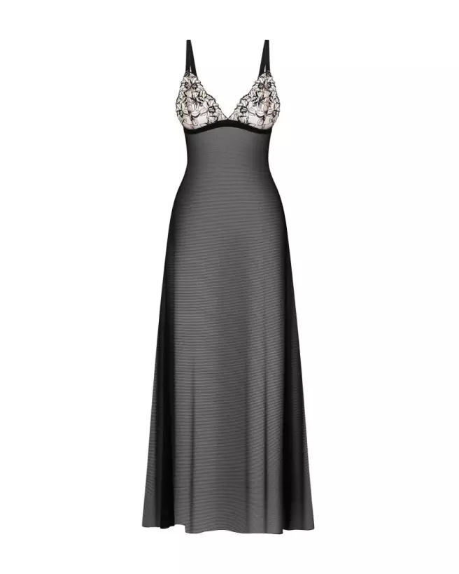 Image de la Nuisette Obsessive Vila Blanes noire avec broderie florale-5
