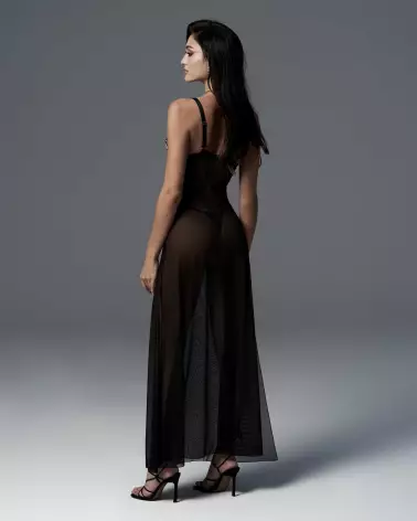 Image de la Nuisette Obsessive Vila Blanes noire avec broderie florale-12