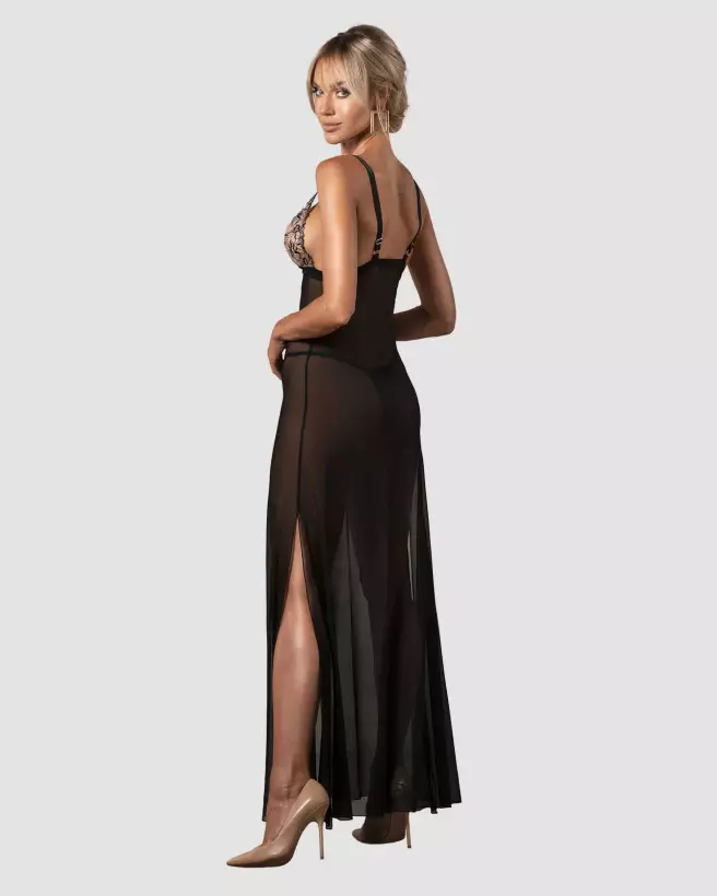 Image de la Nuisette Obsessive Vila Blanes noire avec broderie florale-14