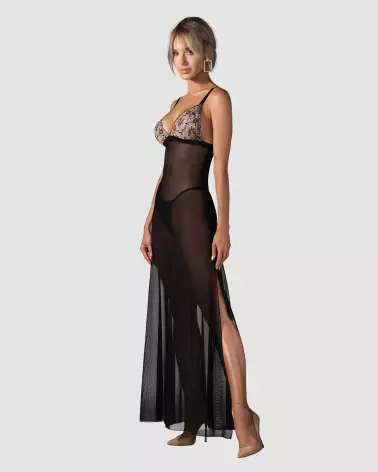Image de la Nuisette Obsessive Vila Blanes noire avec broderie florale-15