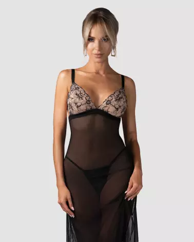 Image de la Nuisette Obsessive Vila Blanes noire avec broderie florale-17
