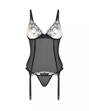 Corset et string Vila Blanes Obsessive noir avec détails floraux et jarretelles ajustables-3