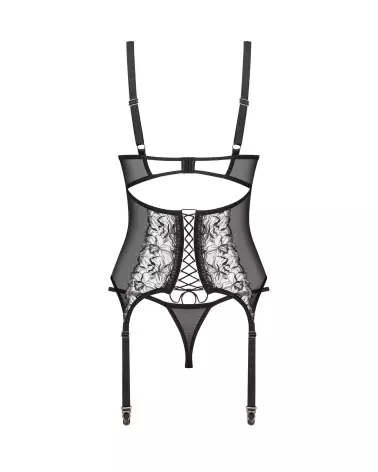 Corset et string Vila Blanes Obsessive noir avec détails floraux et jarretelles ajustables-4