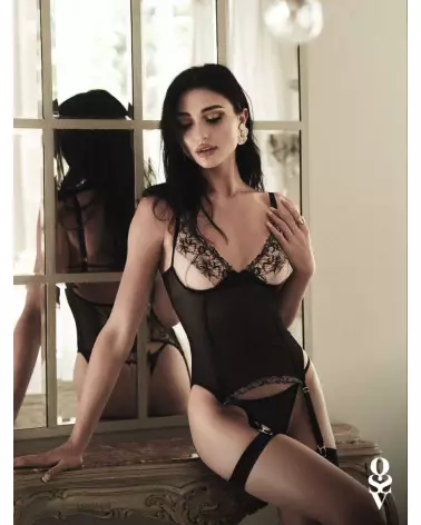 Corset et string Vila Blanes Obsessive noir avec détails floraux et jarretelles ajustables-7