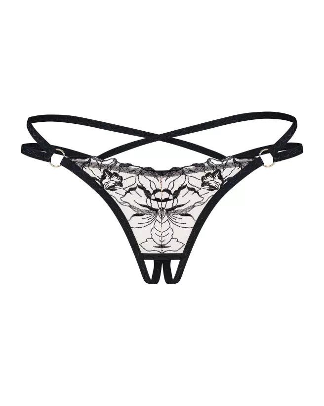 String ouvert Vila Blanes noir Obsessive avec motif floral et détails dorés-4
