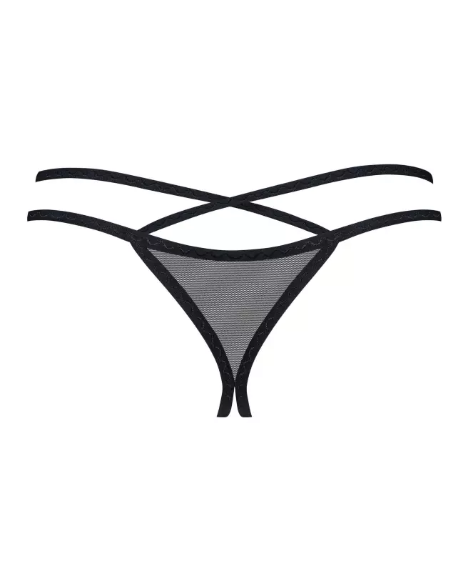String ouvert Vila Blanes noir Obsessive avec motif floral et détails dorés-5