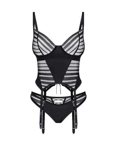 Lune Bellis corset et string noir Obsessive avec laçage élégant et ajustement confortable-8