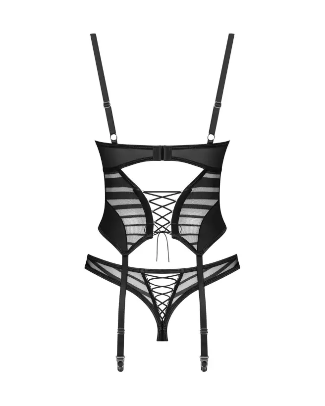 Lune Bellis corset et string noir Obsessive avec laçage élégant et ajustement confortable-9