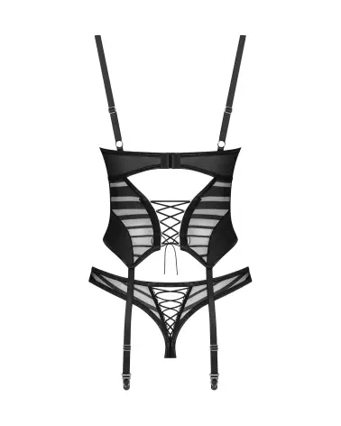 Lune Bellis corset et string noir Obsessive avec laçage élégant et ajustement confortable-9