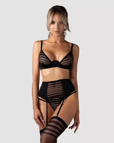 Ensemble Lune Bellis Obsessive noir ouvert, lingerie sexy trois pièces avec porte-jarretelles et soutien-gorge à armatur-4
