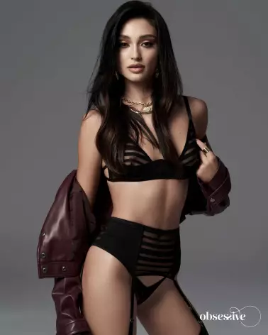 Ensemble Lune Bellis Obsessive noir ouvert, lingerie sexy trois pièces avec porte-jarretelles et soutien-gorge à armatur-5