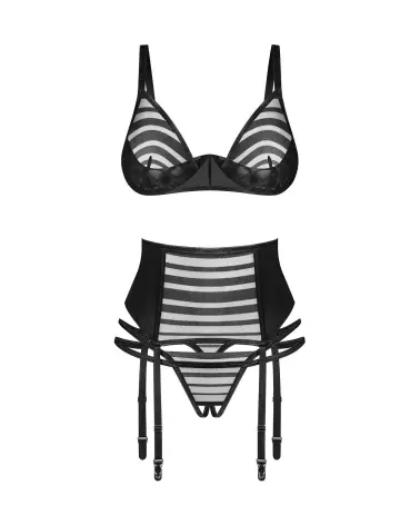 Ensemble Lune Bellis Obsessive noir ouvert, lingerie sexy trois pièces avec porte-jarretelles et soutien-gorge à armatur-7