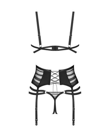 Ensemble Lune Bellis Obsessive noir ouvert, lingerie sexy trois pièces avec porte-jarretelles et soutien-gorge à armatur-8