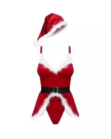 Costume Hot Santa Obsessive en velours avec plumes pour Noël-5
