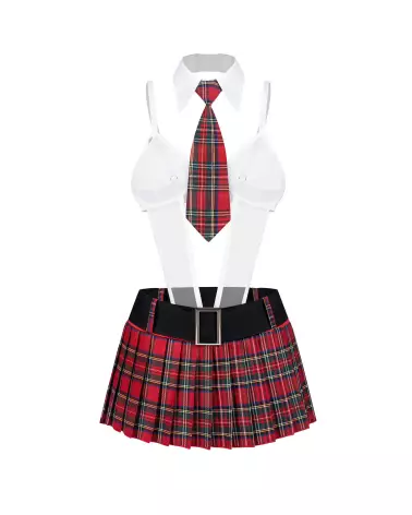 Costume sexy College Girl 5 pièces Obsessive avec mini-jupe et body transparent-5