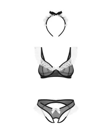 Costume de soubrette sexy Obsessive avec soutien-gorge à armatures, string ouvert et serre-tête en dentelle-6